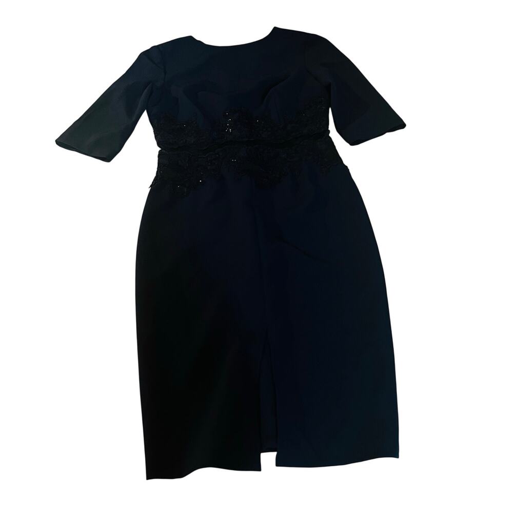 Little Mistress Lace Detail Three Quarter Sleeve Sheath Dress Size 6 Navy - Picture 8 of 9